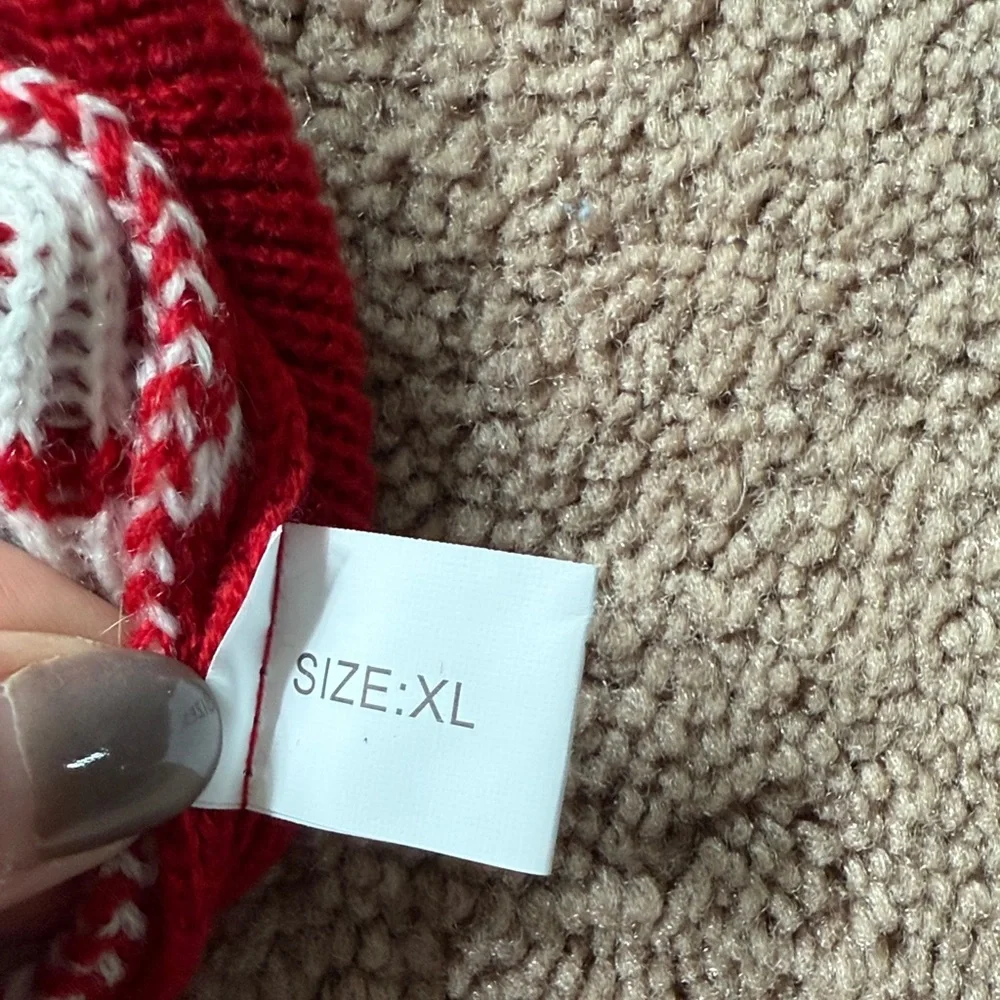 Red and White Dog Sweater with Reindeer Pattern